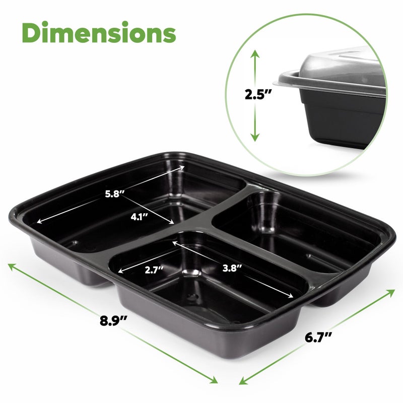 GUSTO [24 oz - 50 Count 3-Compartment Meal Prep Containers with Lids â€“ Reusable, Microwaveable, Dishwasher & Freezer Safe, BPA-Free Food Storage Boxes for Portion Control (Formerly Comfy Package) - Image 2